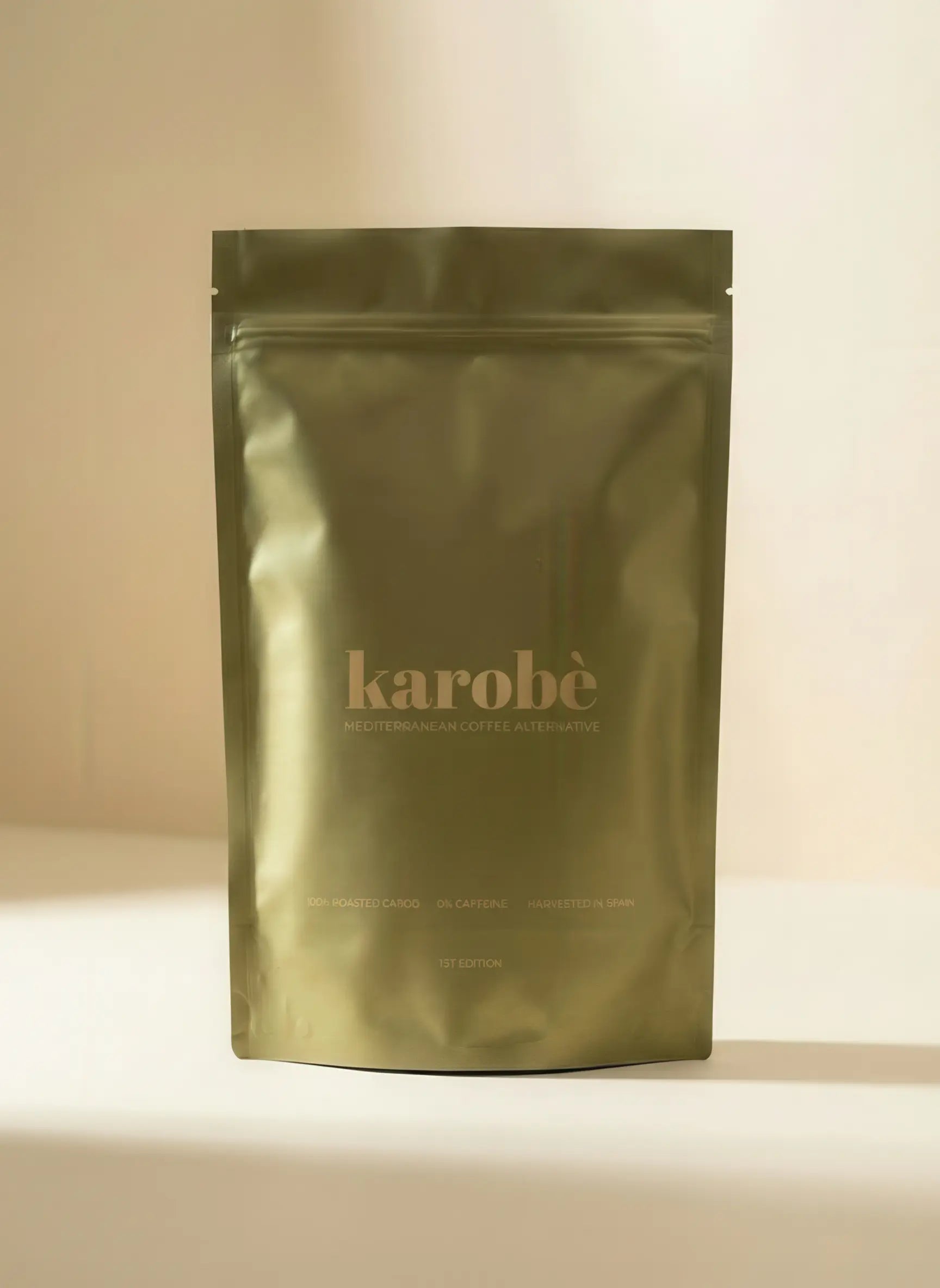 Front view of one Karobe Mediterranean Coffee Alternative package.